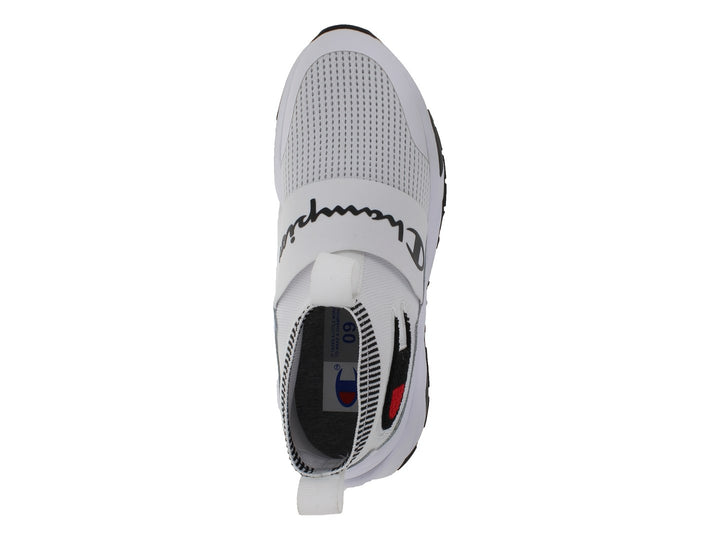 Tenis deportivos Champion color blanco con diseño de calcetín y banda elástica frontal.