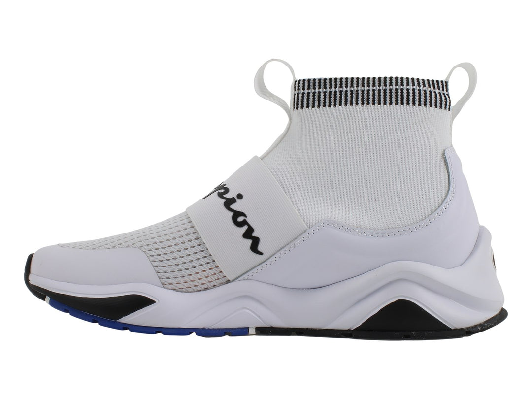 Tenis deportivos Champion color blanco con diseño de calcetín y banda elástica frontal.