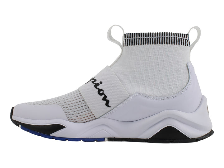 Tenis deportivos Champion color blanco con diseño de calcetín y banda elástica frontal.