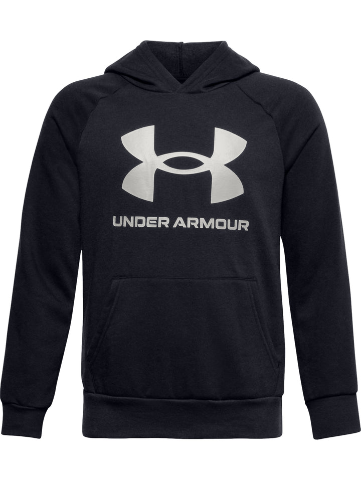 Sudadera negra con capucha y logotipo de Under Armour en color plateado en el pecho para niño.