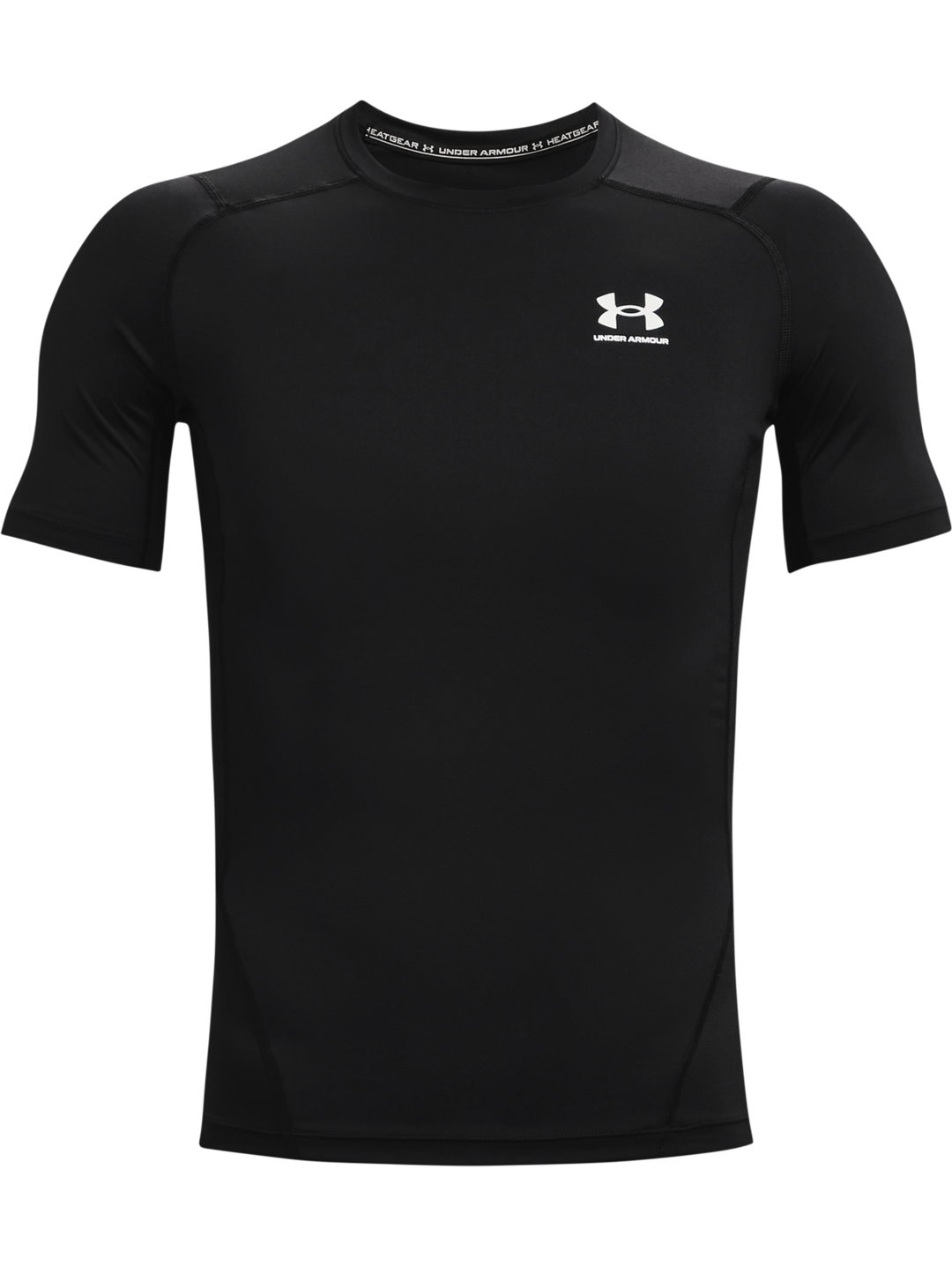 Camiseta deportiva de compresión Under Armour en color negro con logo blanco en el pecho.