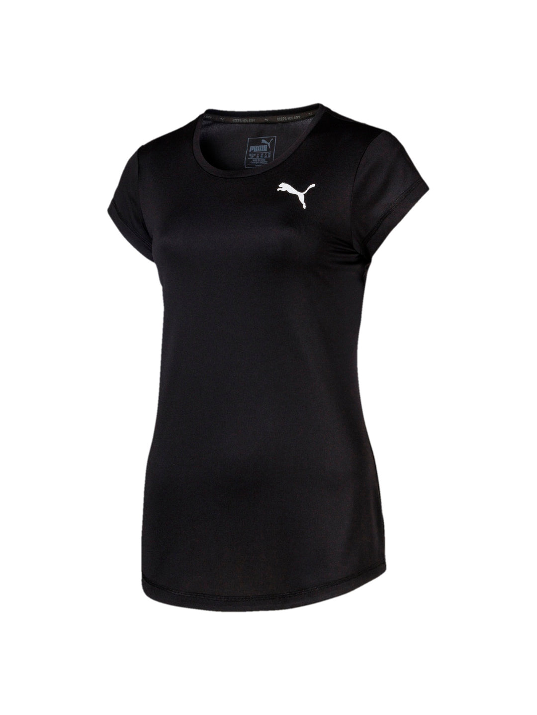 Camiseta deportiva PUMA Active Tee de color negro con logotipo blanco en el pecho.