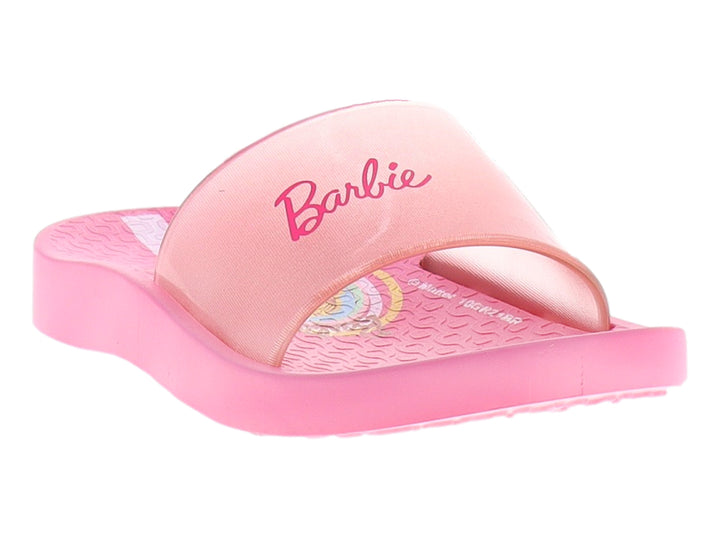 Sandalias Ipanema color rosa para niña con logotipo de Barbie en la correa.