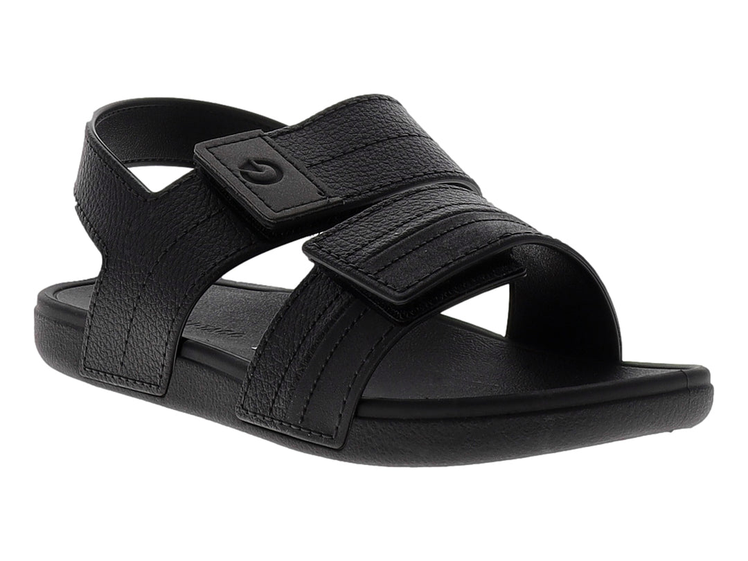 Sandalia Cartago color negro para hombre con correas ajustables de velcro y textura rugosa.