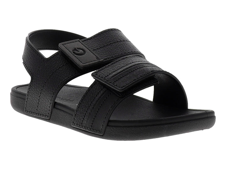 Sandalia Cartago color negro para hombre con correas ajustables de velcro y textura rugosa.