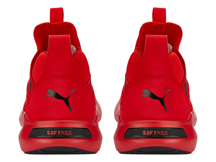 Tenis deportivos PUMA color rojo con detalles en negro, diseño moderno en malla.