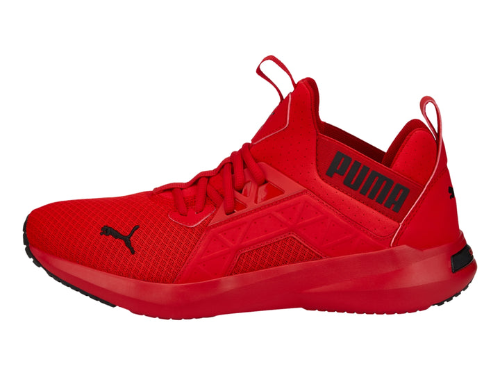 Tenis deportivos PUMA color rojo con detalles en negro, diseño moderno en malla.
