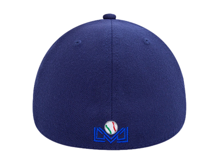 Gorra de béisbol New Era en colores azul marino y blanco con logotipo bordado en el frente.