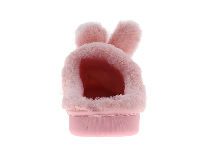 Pantuflas de peluche rosa y blanco con diseño de conejo.