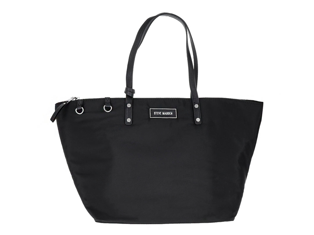 Bolso tote negro Steve Madden con dos estuches pequeños integrados y asas largas.