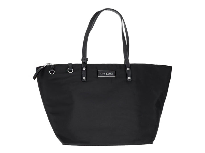 Bolso tote negro Steve Madden con dos estuches pequeños integrados y asas largas.