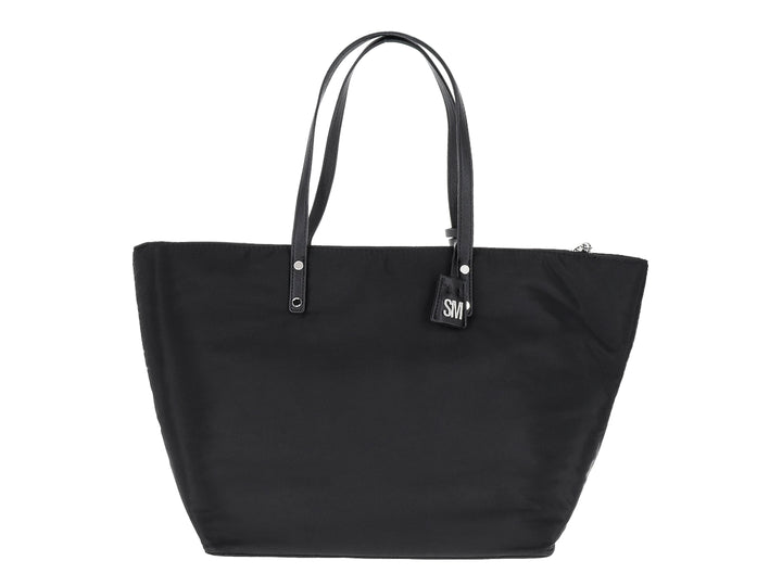 Bolso tote negro Steve Madden con dos estuches pequeños integrados y asas largas.