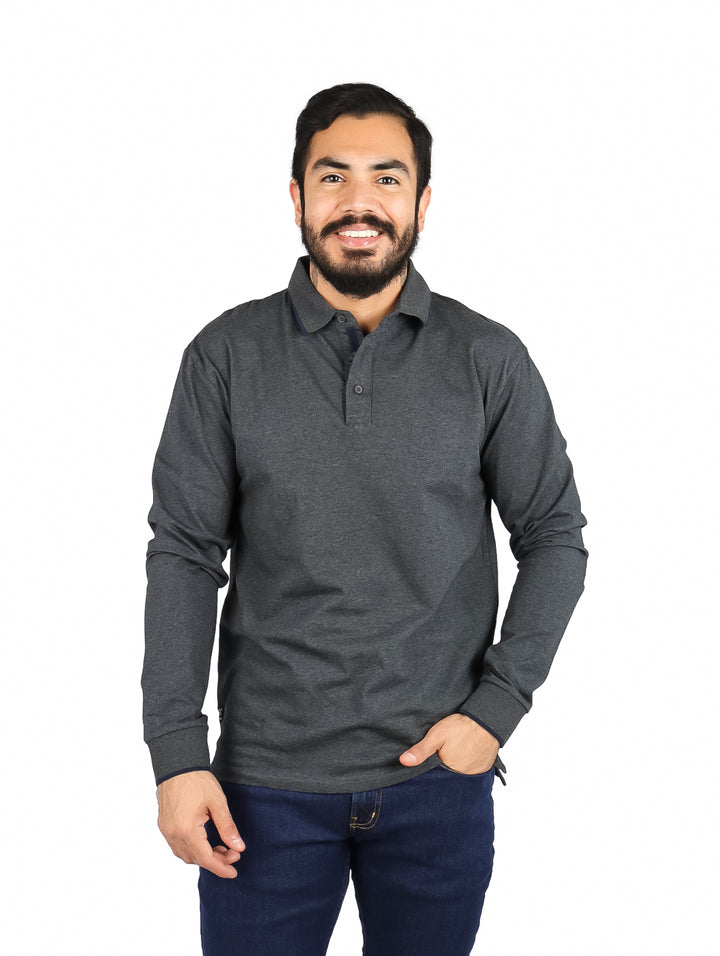 Playera Polo Manga Larga Vertical Eagle Charcoal para Hombre
