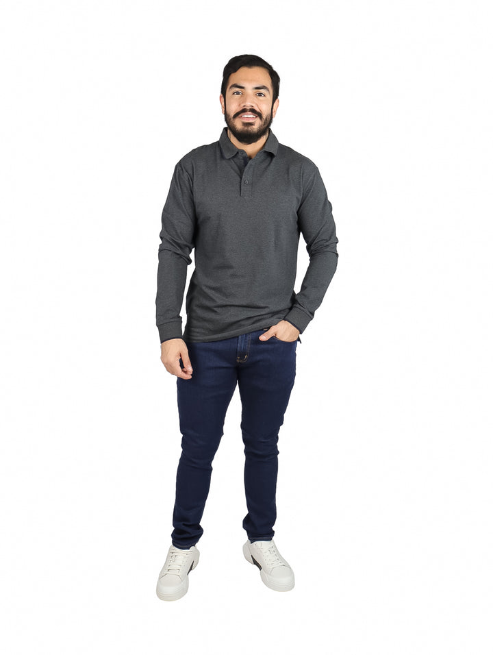Playera Polo Manga Larga Vertical Eagle Charcoal para Hombre