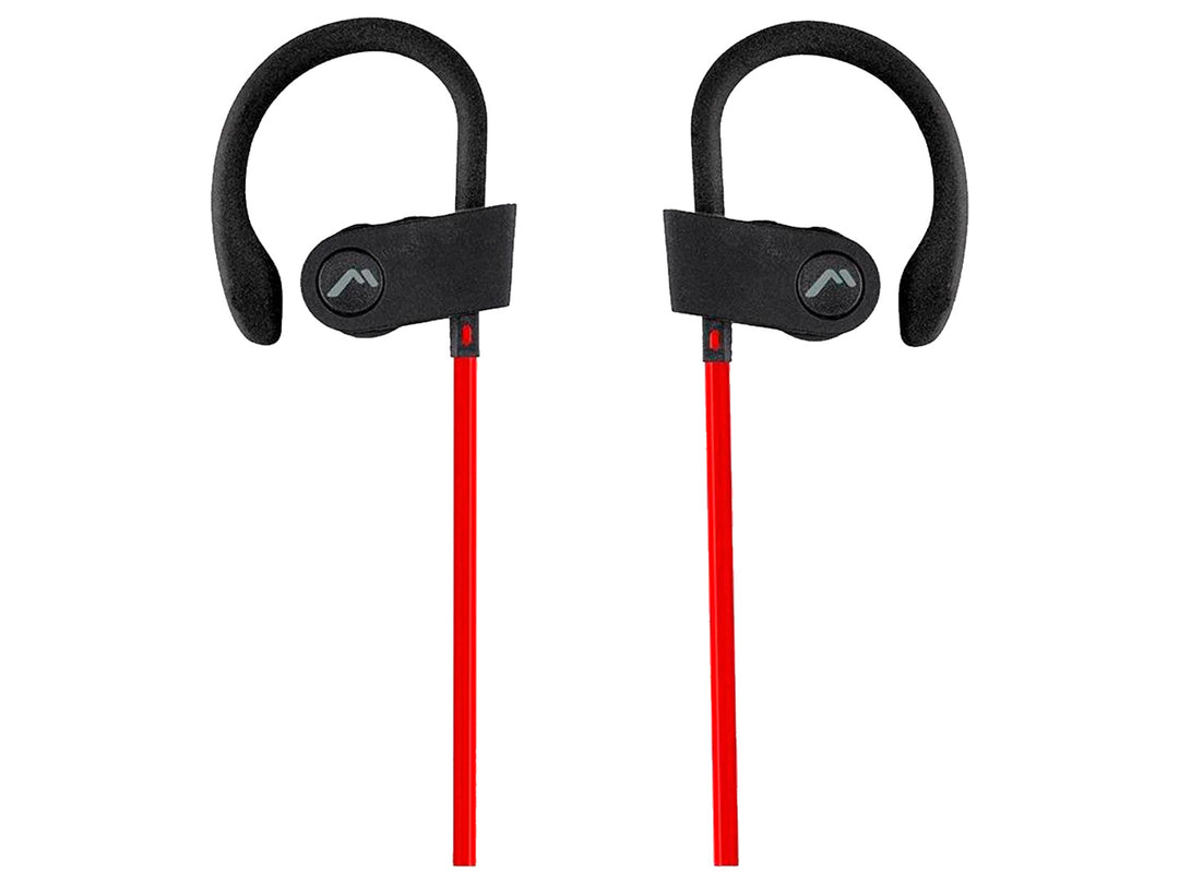Audífonos deportivos Kaiser Mitzu en color negro y rojo con sujetadores para oreja.