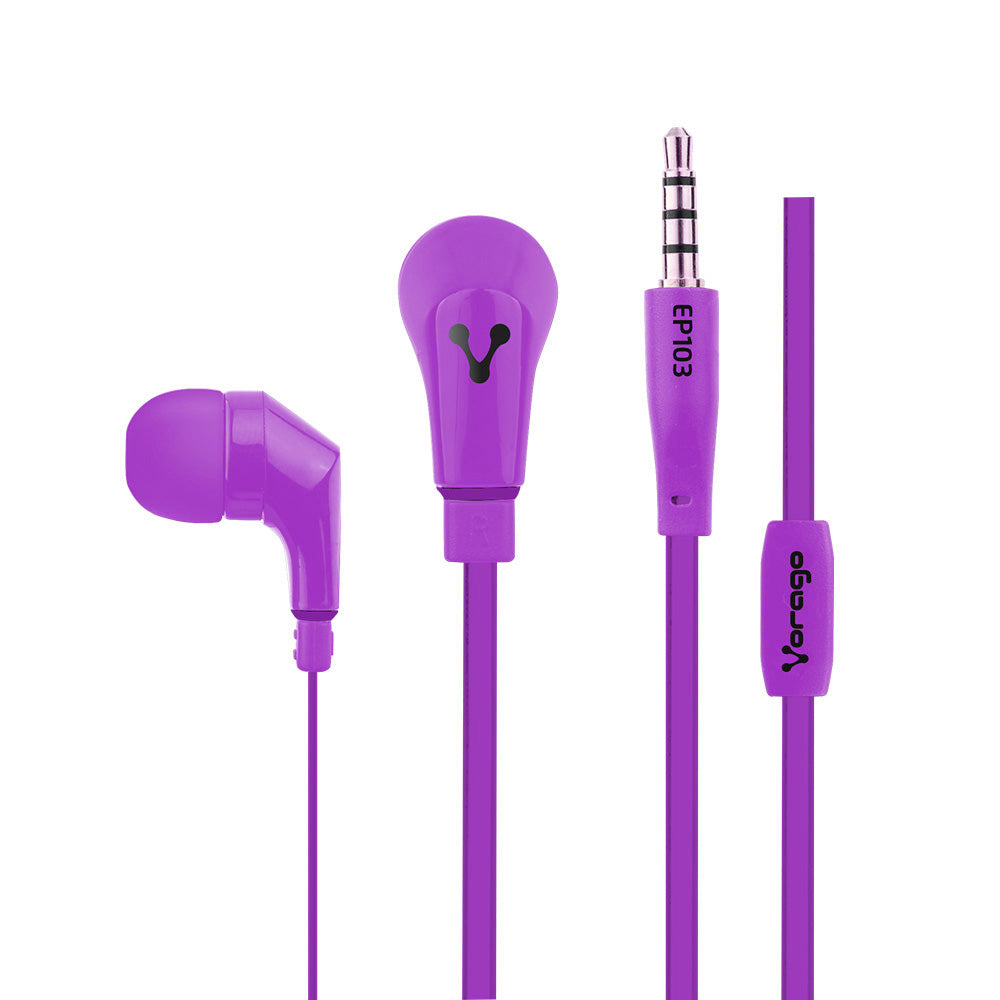 Audífonos intraurales Vorago EP103 en color morado con conector de 3.5mm.