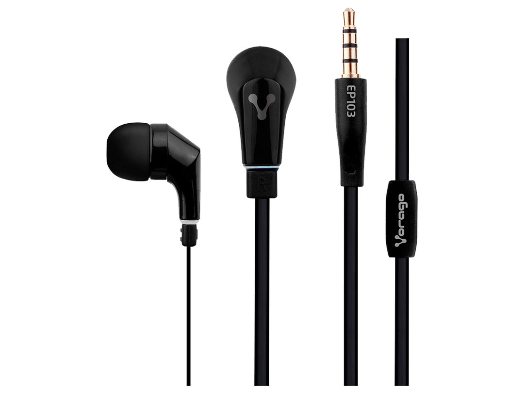 Audífonos Vorago EP103 de color negro con conector jack 3.5mm dorado.