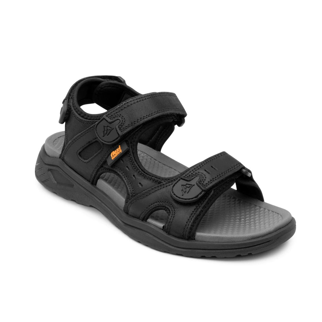 Sandalia deportiva Flexi color negro con correas ajustables de velcro y suela gruesa.
