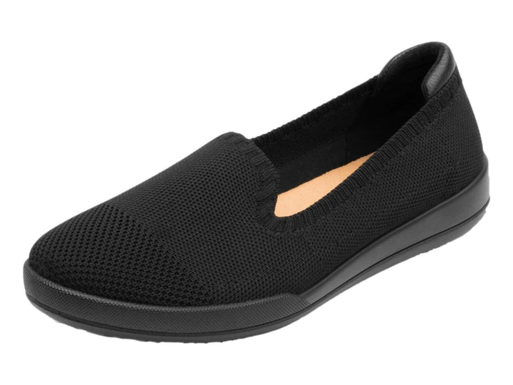 Zapato plano Flexi color negro en material textil tejido, diseño casual y cómodo.