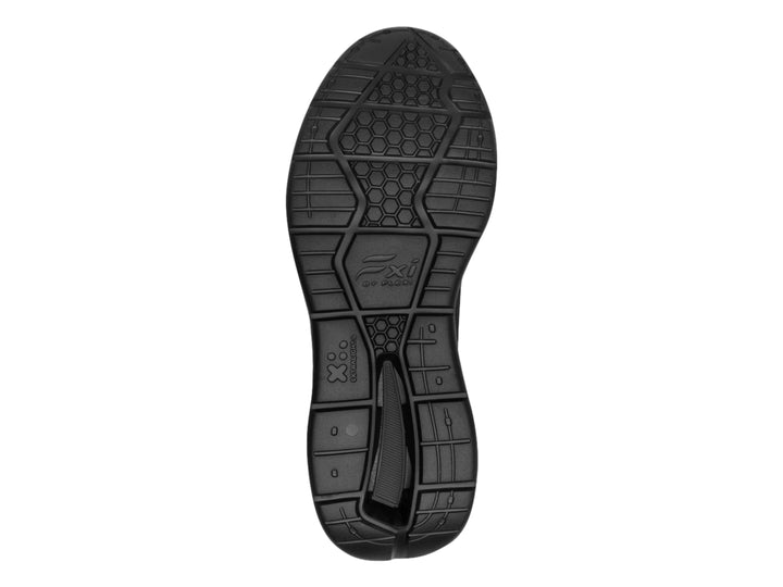 Tenis deportivos color negro con suela gruesa y tejido de malla transpirable.