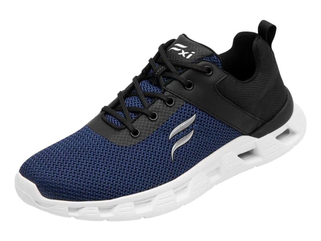 Tenis deportivos Flexi en color azul y negro con suela blanca gruesa y textura de malla.