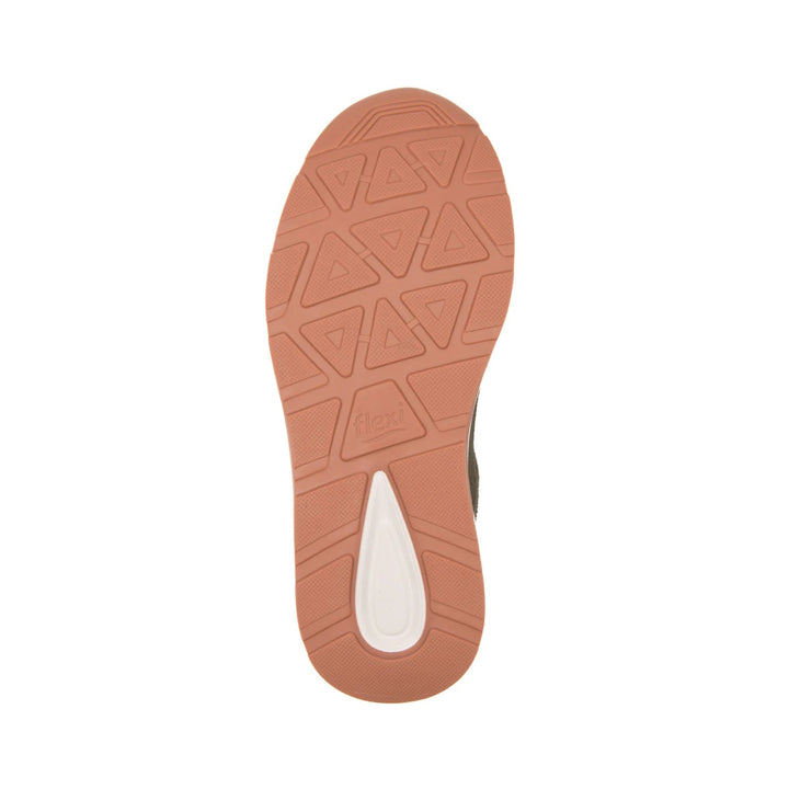 Tenis Flexi color olivo con detalles en gris y blanco, diseño casual deportivo con textura de malla.