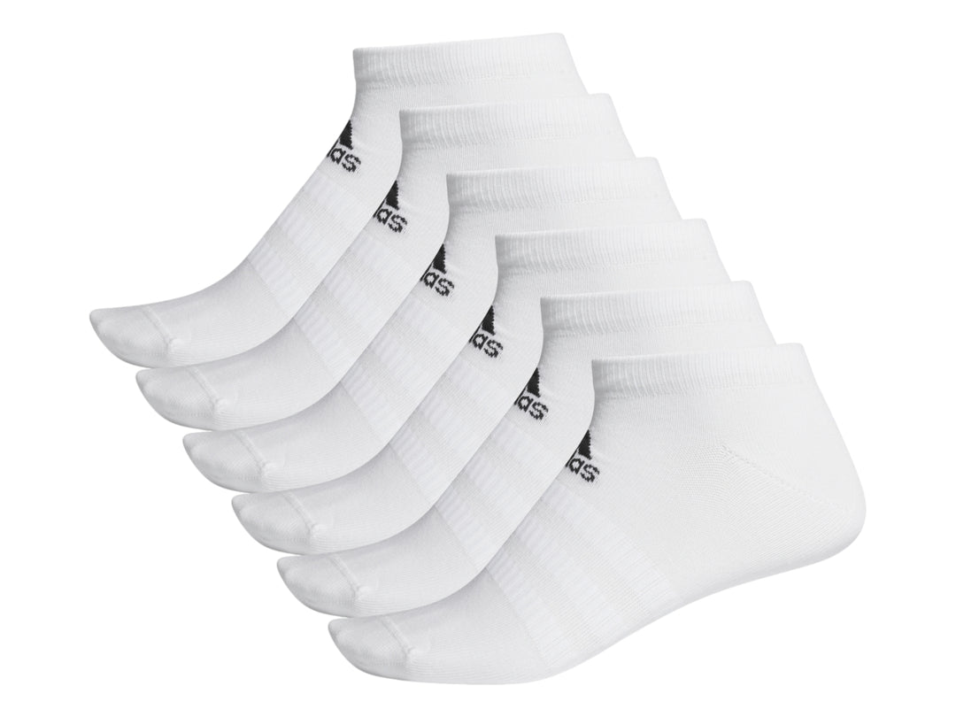 Paquete de 6 pares de calcetines cortos Adidas en color blanco.