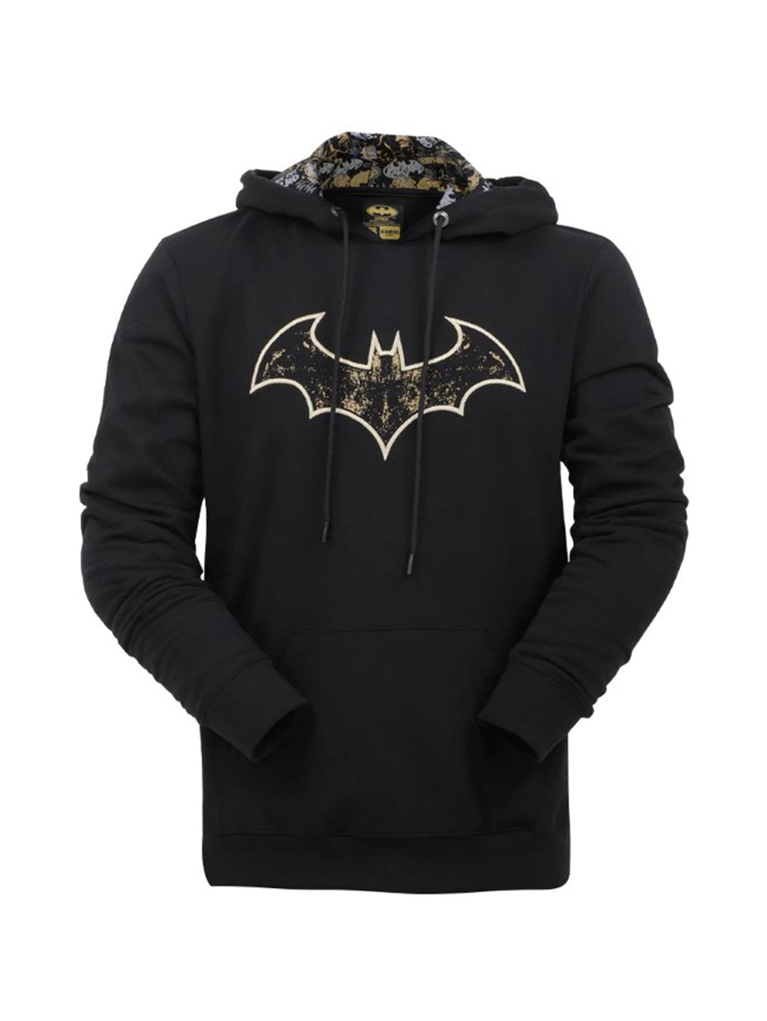 Sudadera negra con capucha de K-Swiss, presenta el logo de Batman en color dorado en el pecho.