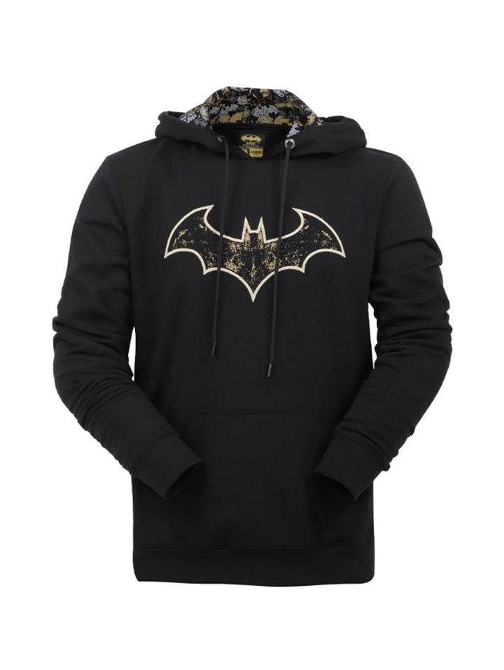 Sudadera negra con capucha de K-Swiss, presenta el logo de Batman en color dorado en el pecho.