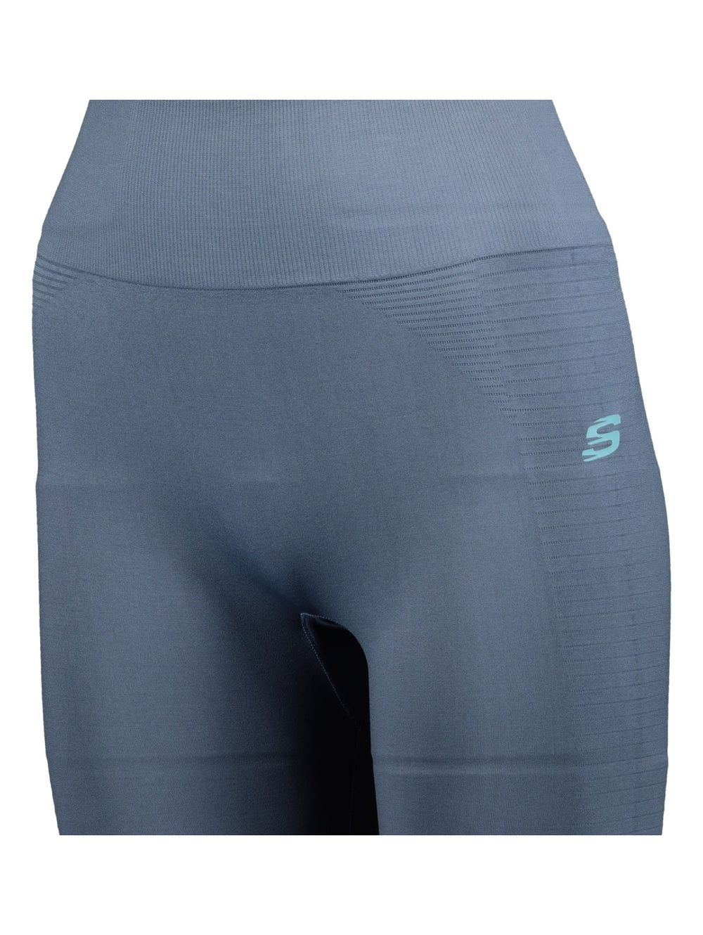 Mallas deportivas Skechers para mujer con diseño degradado en colores azul y menta, tiro alto y ajuste ceñido.