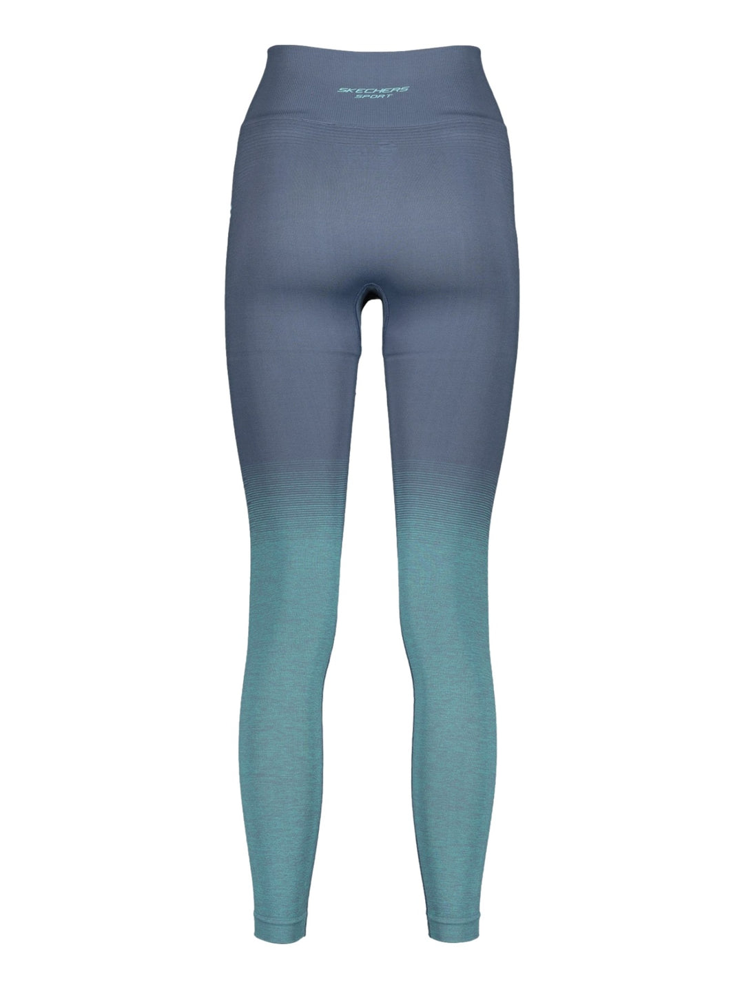 Mallas deportivas Skechers para mujer con diseño degradado en colores azul y menta, tiro alto y ajuste ceñido.