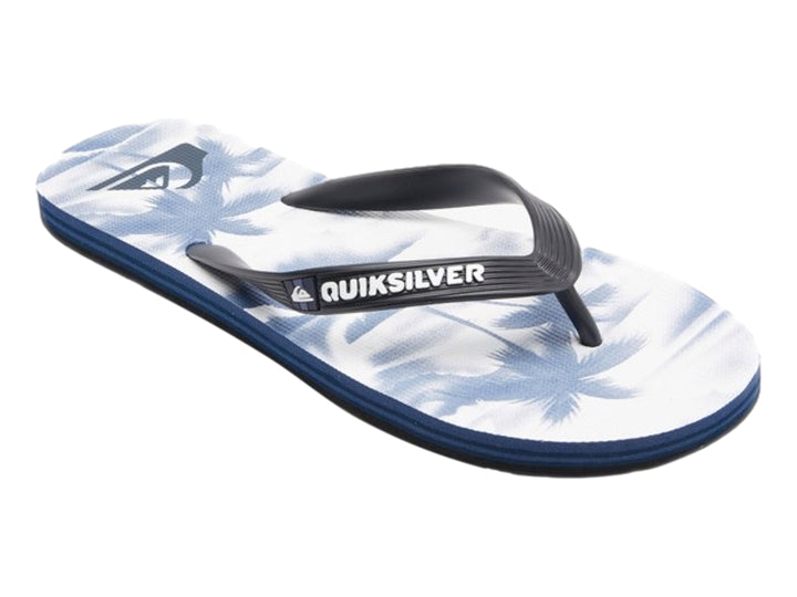 Sandalias Quiksilver en colores azul, blanco y negro con diseño estampado en la plantilla.