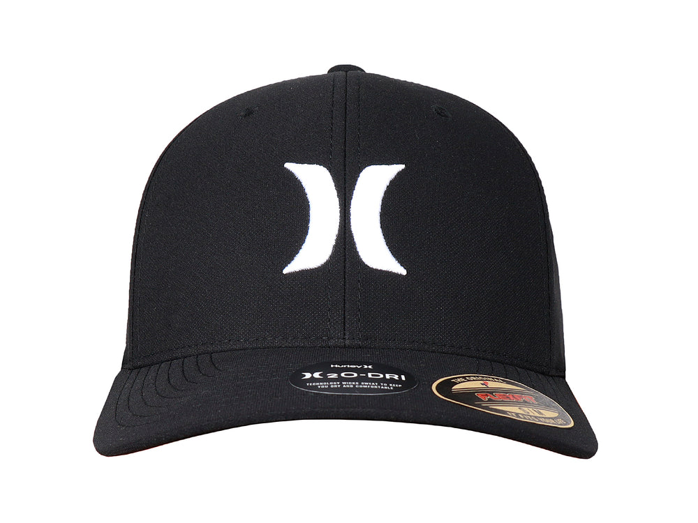 Gorra negra Hurley con logotipo blanco en el frente y visera curva.