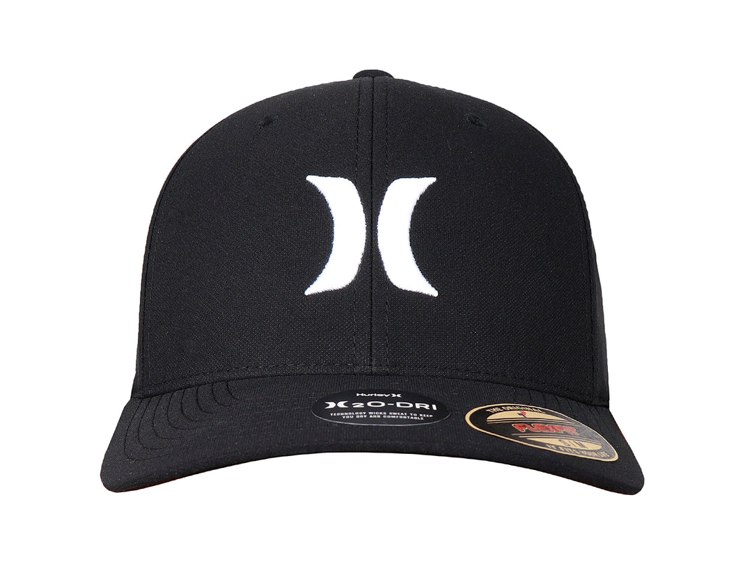 Gorra negra Hurley con logotipo blanco en el frente y visera curva.