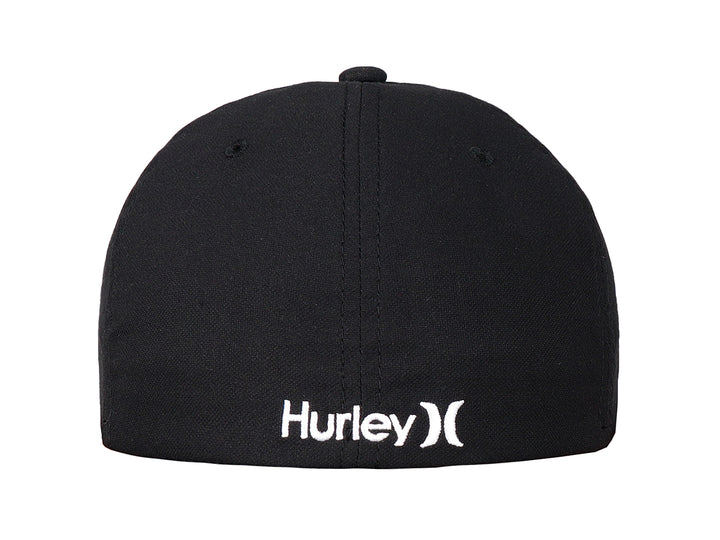 Gorra negra Hurley con logotipo blanco en el frente y visera curva.