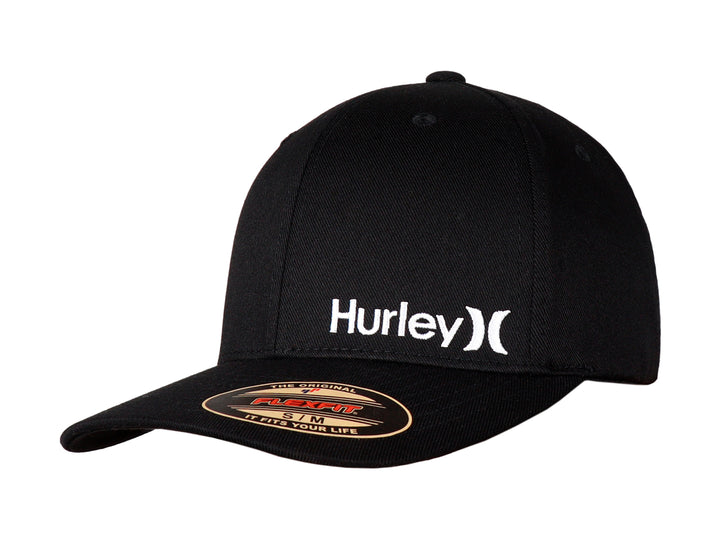 Gorra negra de la marca Hurley con logotipo blanco en el frente y visera curva.