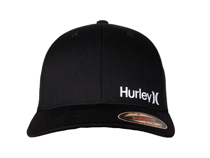Gorra negra de la marca Hurley con logotipo blanco en el frente y visera curva.