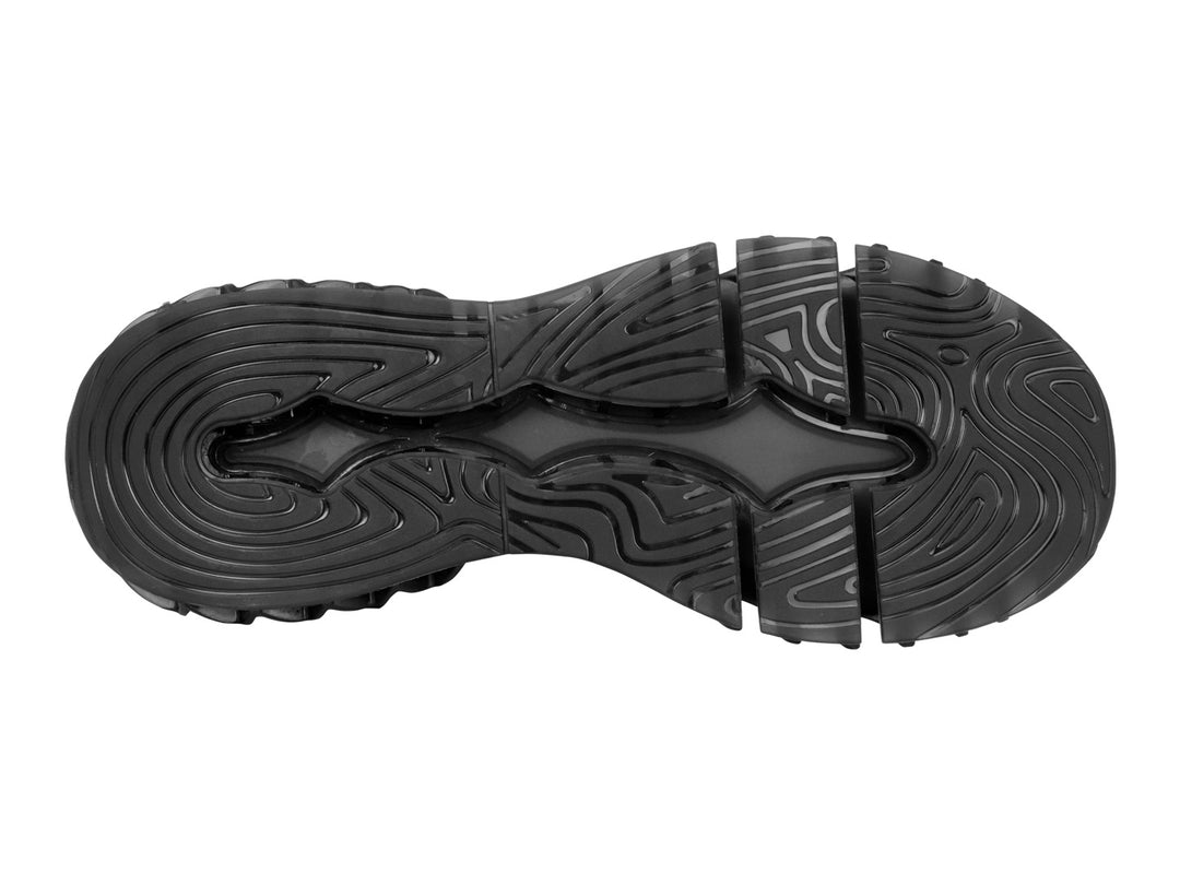Tenis K-Swiss Dion para hombre en color rojo y negro con suela esculpida y cordones elásticos.