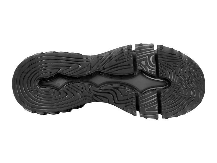 Tenis K-Swiss Dion para hombre en color rojo y negro con suela esculpida y cordones elásticos.