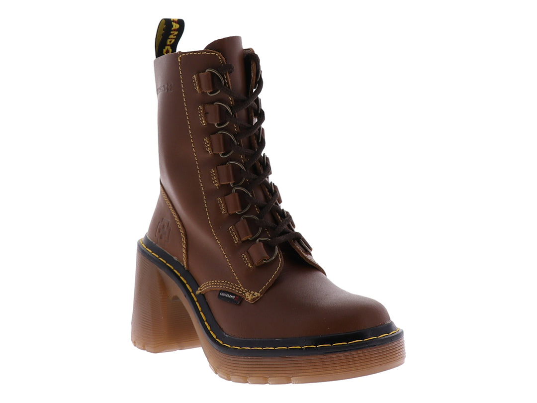 Bota color ocre con tacón cuadrado y agujetas para mujer.