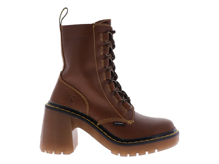 Bota color ocre con tacón cuadrado y agujetas para mujer.