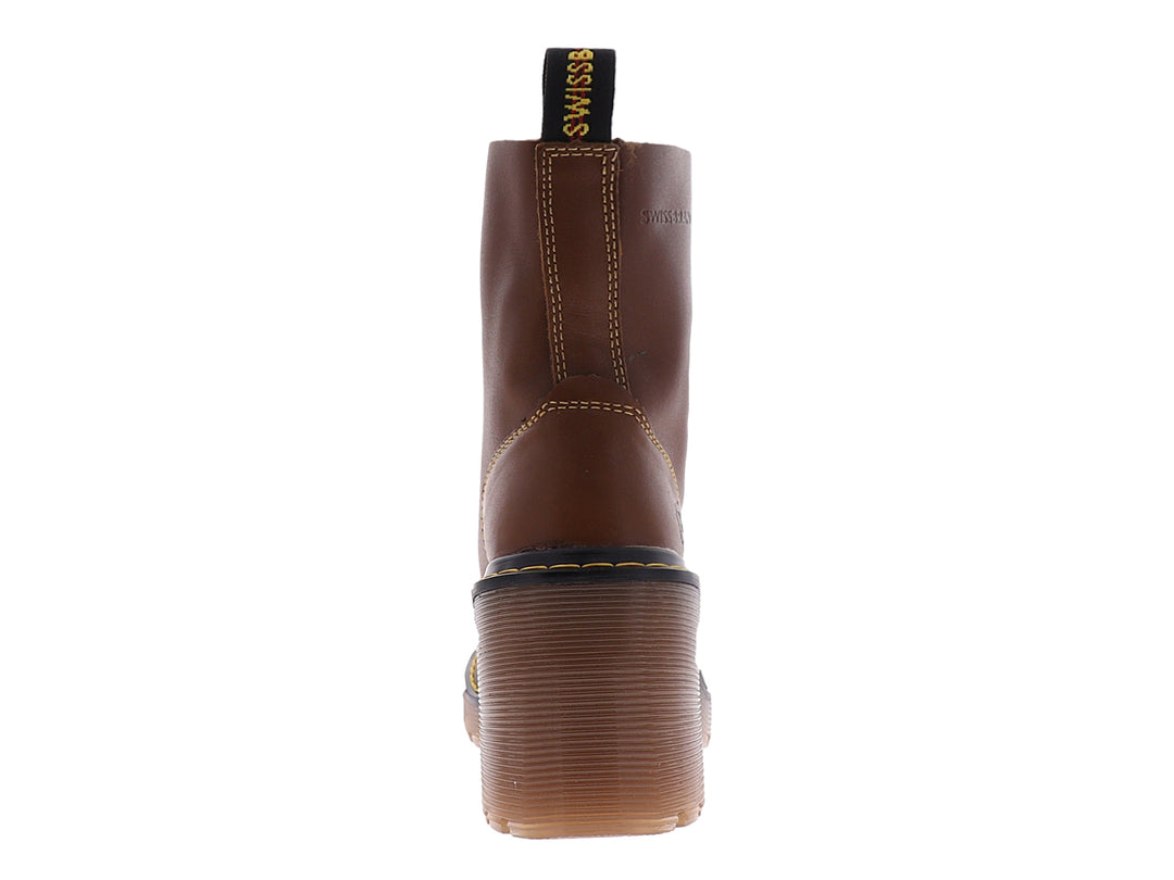 Bota color ocre con tacón cuadrado y agujetas para mujer.