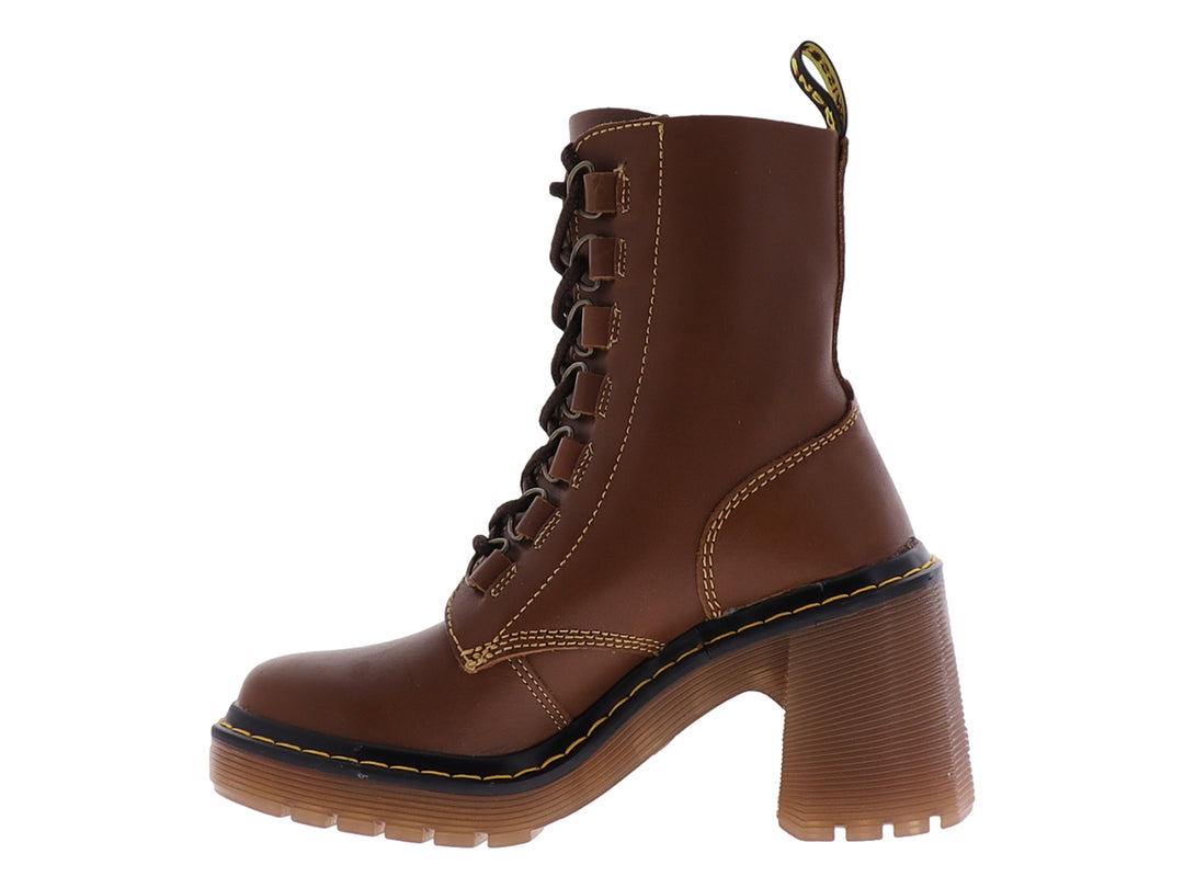 Bota color ocre con tacón cuadrado y agujetas para mujer.