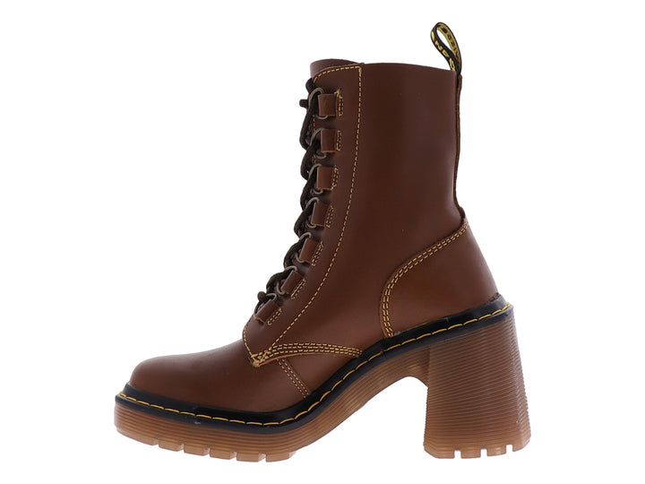 Bota color ocre con tacón cuadrado y agujetas para mujer.
