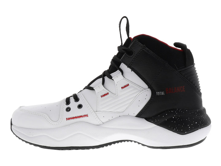 Tenis de baloncesto Pontiac AXL en colores blanco y negro con detalles en rojo, diseño de bota alta.