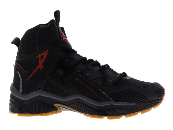 Tenis de baloncesto PONTIAC AXL color negro con suela y detalles en naranja.