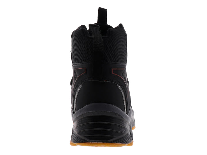 Tenis de baloncesto PONTIAC AXL color negro con suela y detalles en naranja.