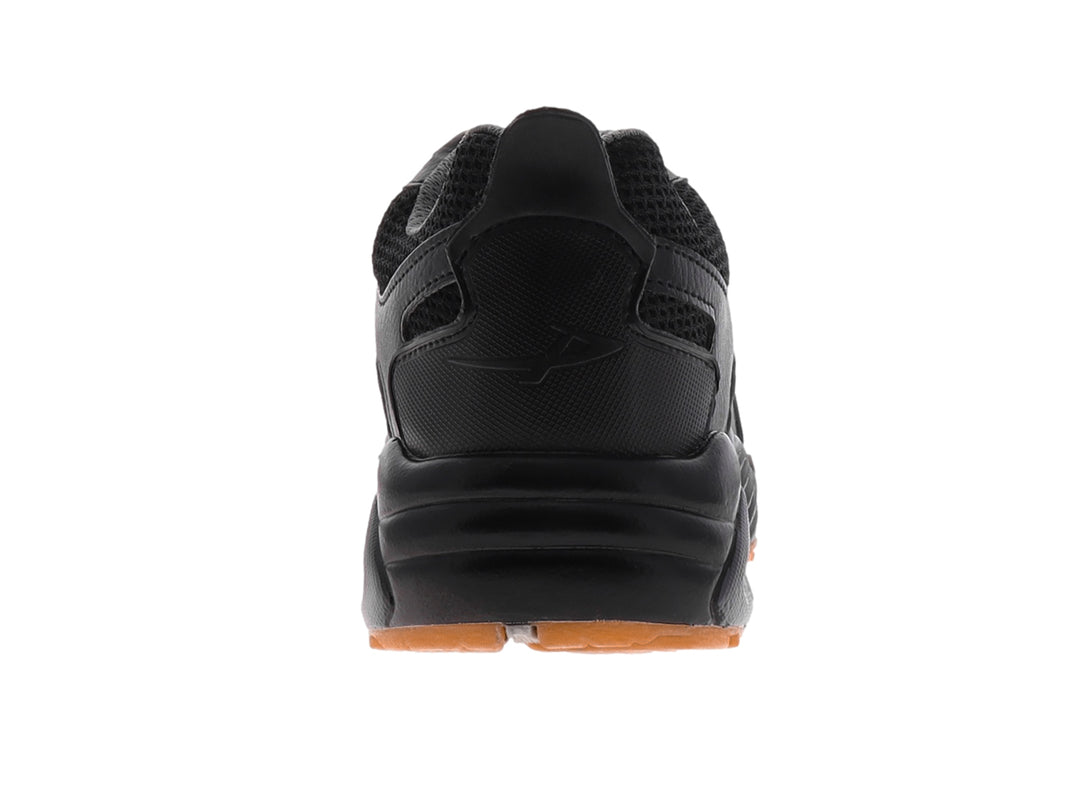 Tenis de baloncesto Pontiac AXL color negro con detalles en la suela color naranja y cámara de aire visible.