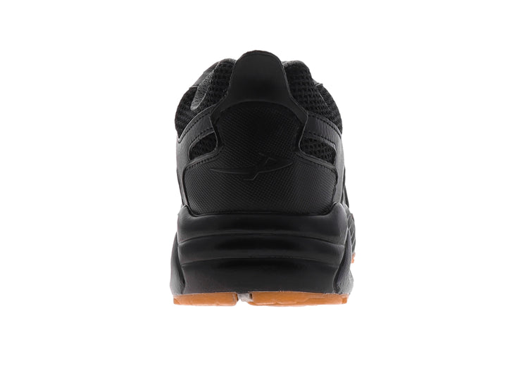 Tenis de baloncesto Pontiac AXL color negro con detalles en la suela color naranja y cámara de aire visible.