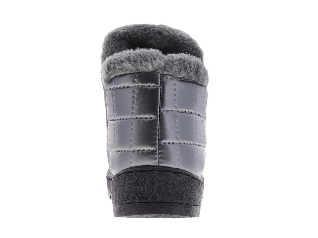Botas para nieve color gris peltre con acabado acolchado, forro de piel sintética y suela negra.